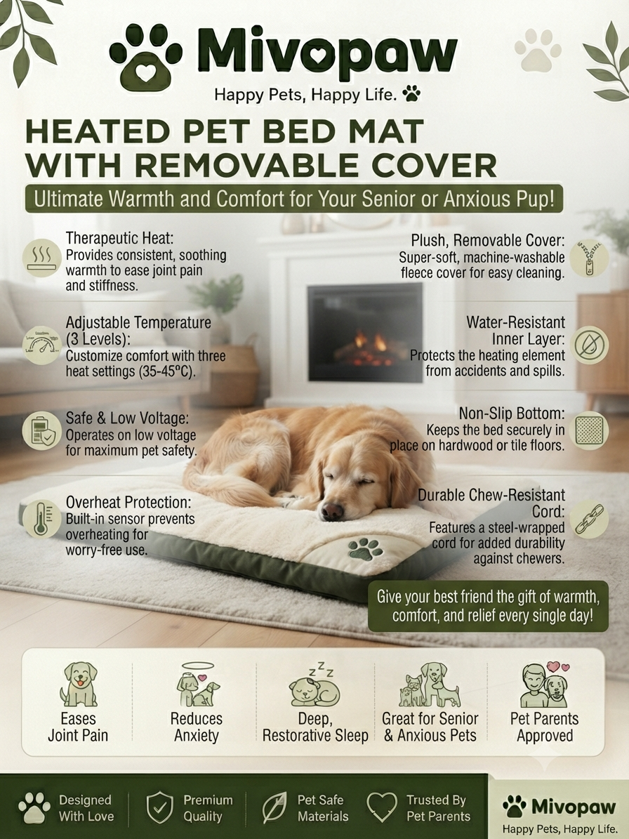 Mivopaw Heated Pet Bed Mat – Therapeutic Comfort with Removable Cover