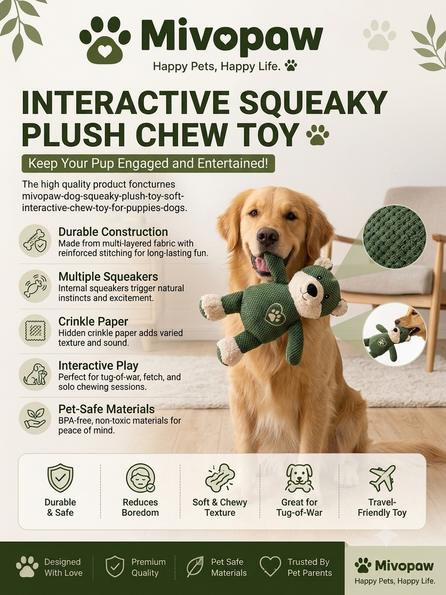 Mivopaw Interactive Squeaky Plush Chew Toy – Soft Interactive Chew Toy for Puppies & Dogs