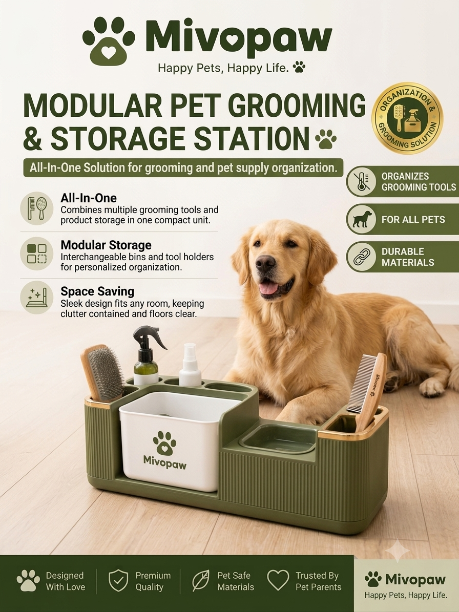 Mivopaw Modular Pet Grooming & Storage Station – All-In-One Solution for grooming and pet supply organization