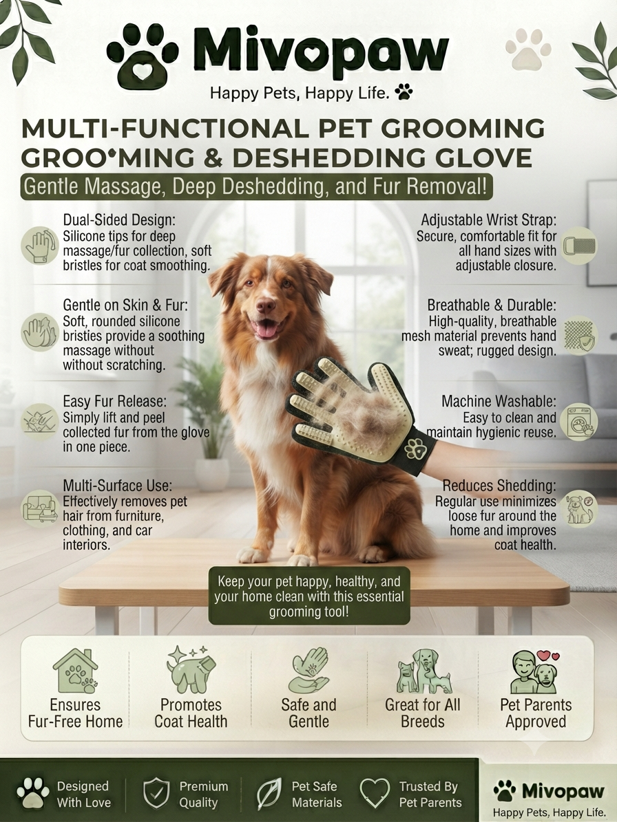 Mivopaw Multi-Functional Pet Grooming & Deshedding Glove – Gentle Massage and Deep Fur Removal