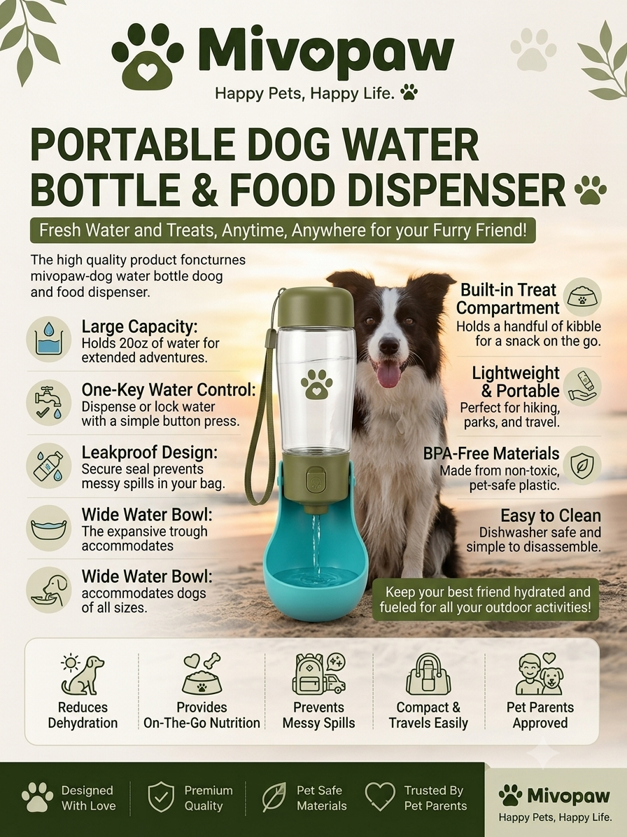 Mivopaw Portable Dog Water Bottle & Food Dispenser – Travel-Friendly Hydration and Snack Container