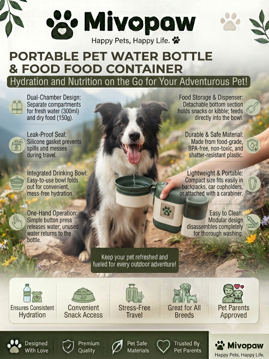 Mivopaw Portable Pet Water Bottle & Food Container – Hydration and Nutrition on the Go