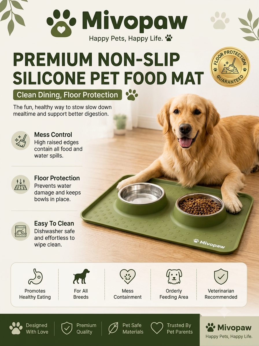 Mivopaw Premium Non-Slip Silicone Pet Food Mat – Clean Dining & Floor Protection