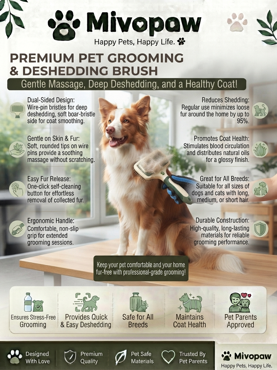 Mivopaw Premium Pet Grooming & Deshedding Brush – Gentle Massage and Healthy Coat