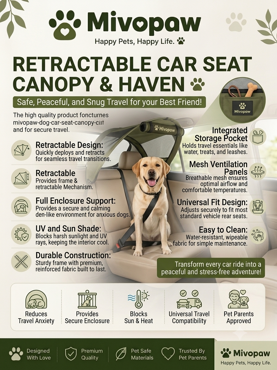 Mivopaw Retractable Car Seat Canopy & Haven – Stress-Free Travel Shelter for Dogs