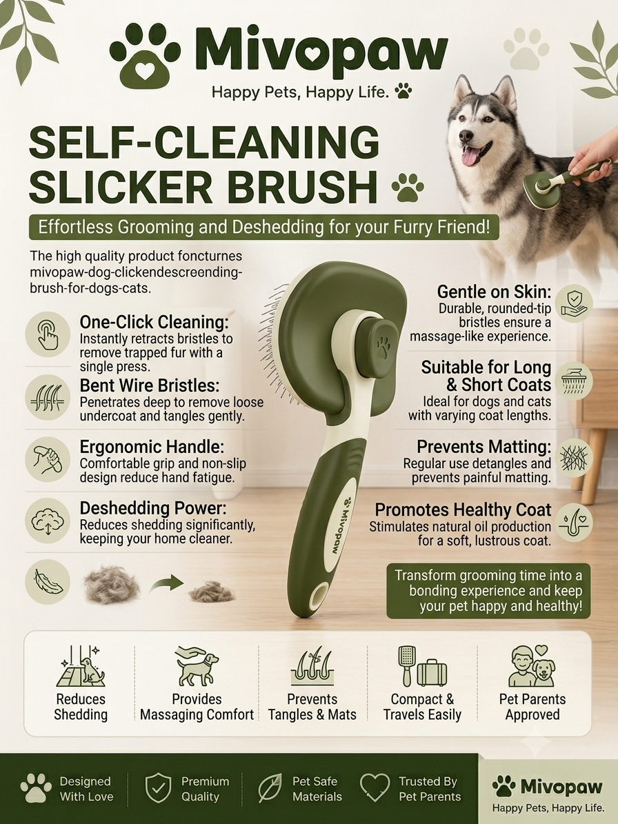 Mivopaw Self-Cleaning Slicker Brush – Effortless Grooming and Deshedding for Dogs & Cats
