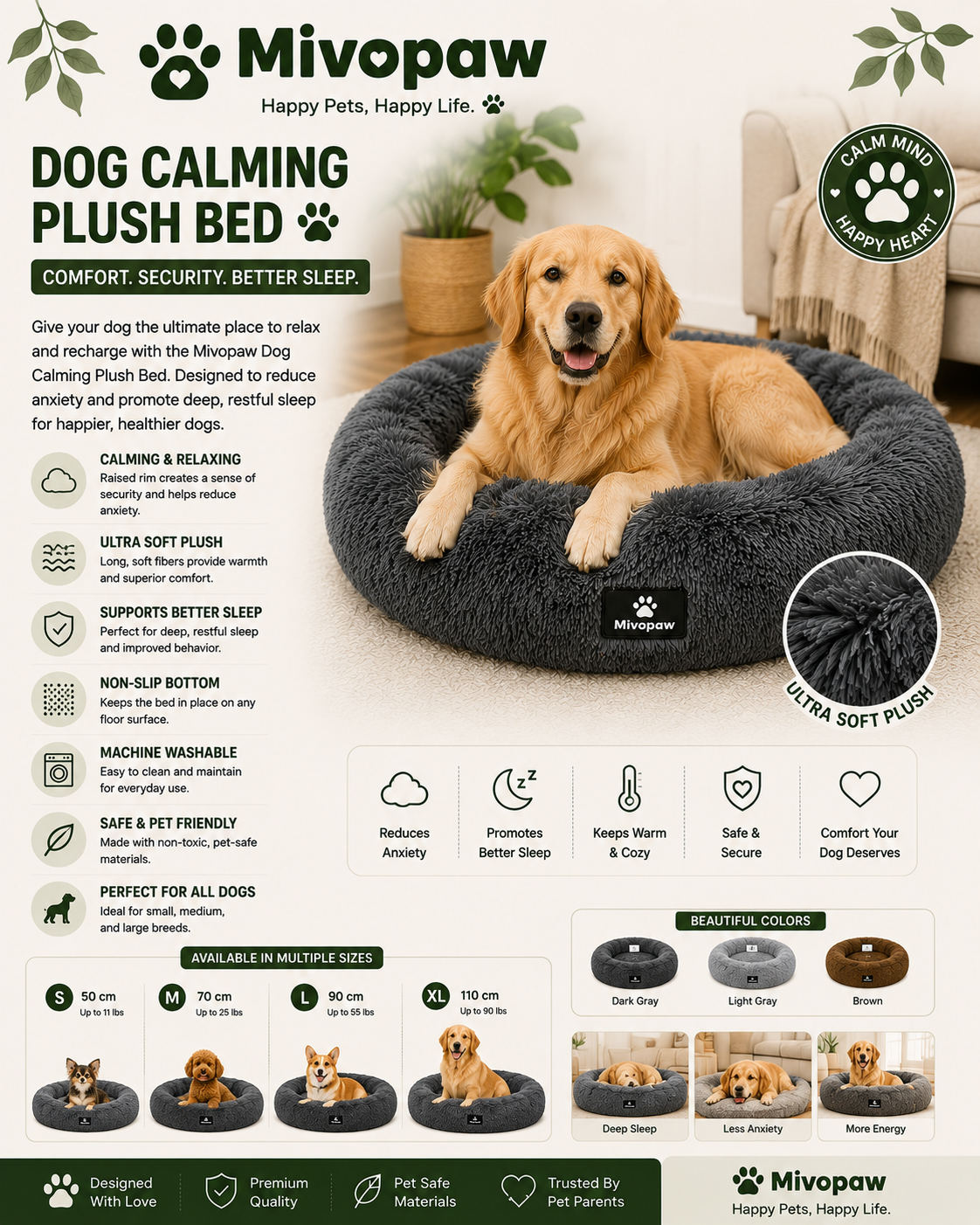 Mivopaw Self Cleaning Slicker Brush – One-Click Deshedding Grooming Brush for Dogs & Cats