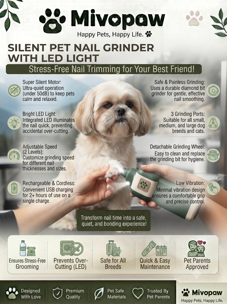 Mivopaw Silent Pet Nail Grinder – Stress-Free Nail Trimming for Your Best Friend