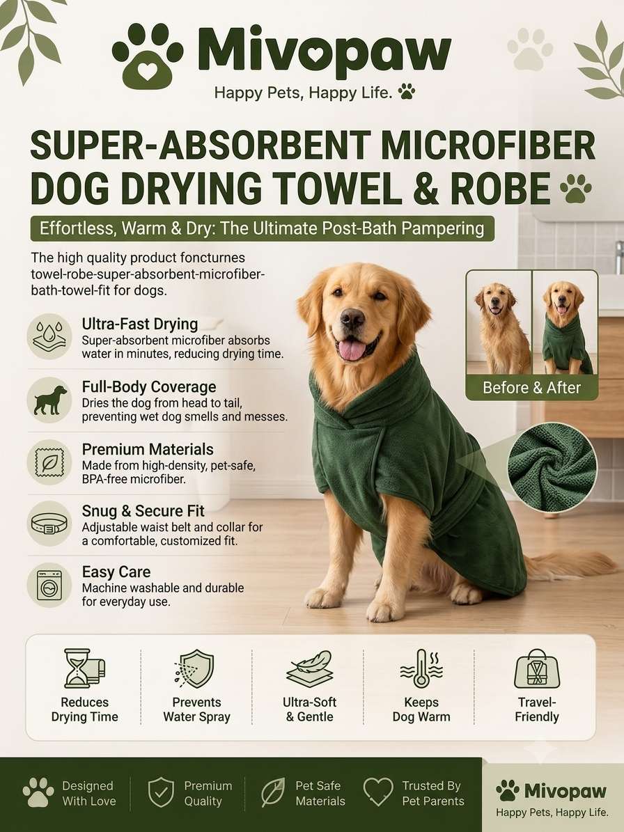 Mivopaw Super-Absorbent Microfiber Dog Drying Towel & Robe – The Ultimate Post-Bath Pampering