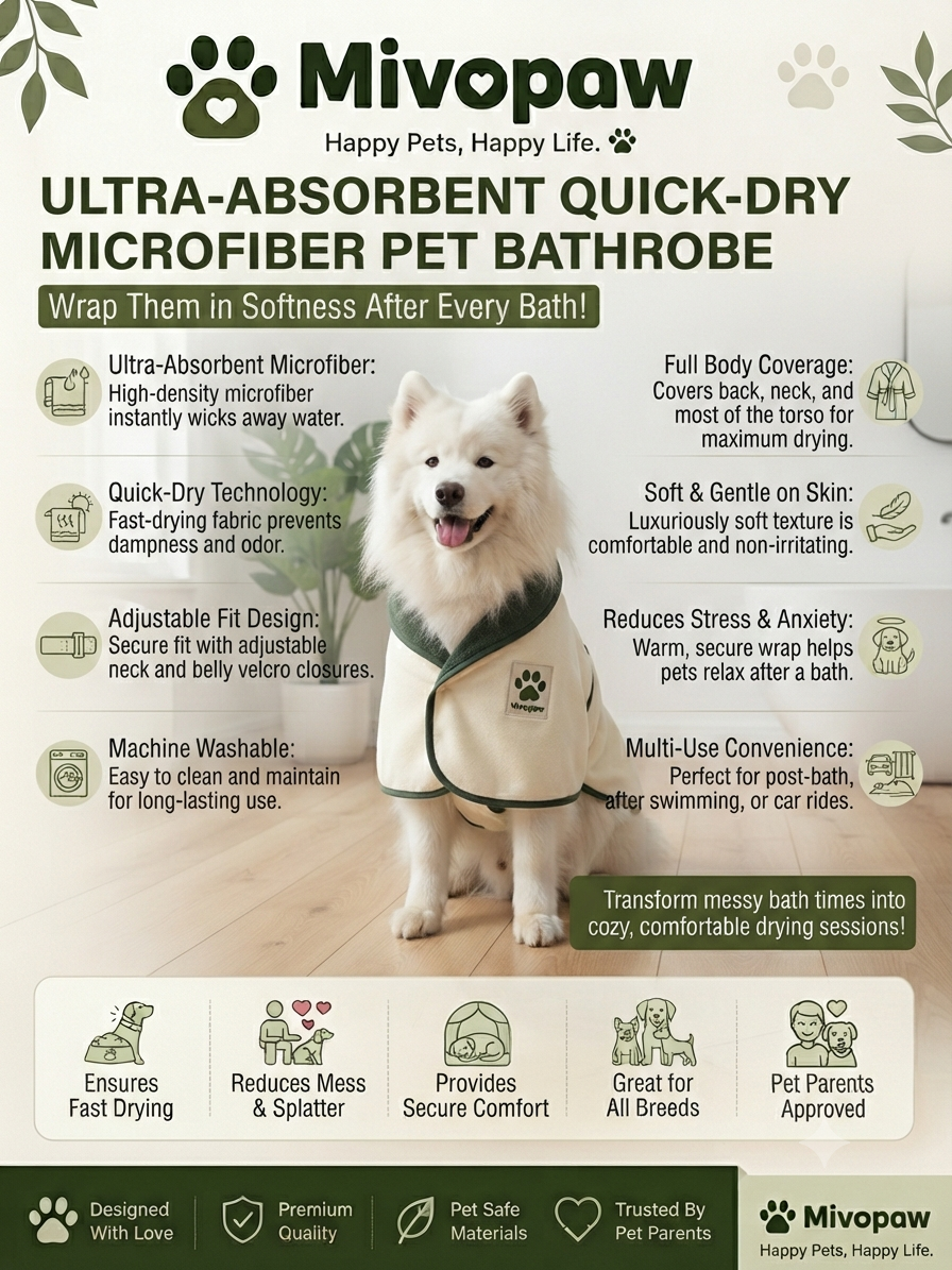 Mivopaw Ultra-Absorbent Quick-Dry Microfiber Pet Bathrobe – Cozy Comfort After Every Bath
