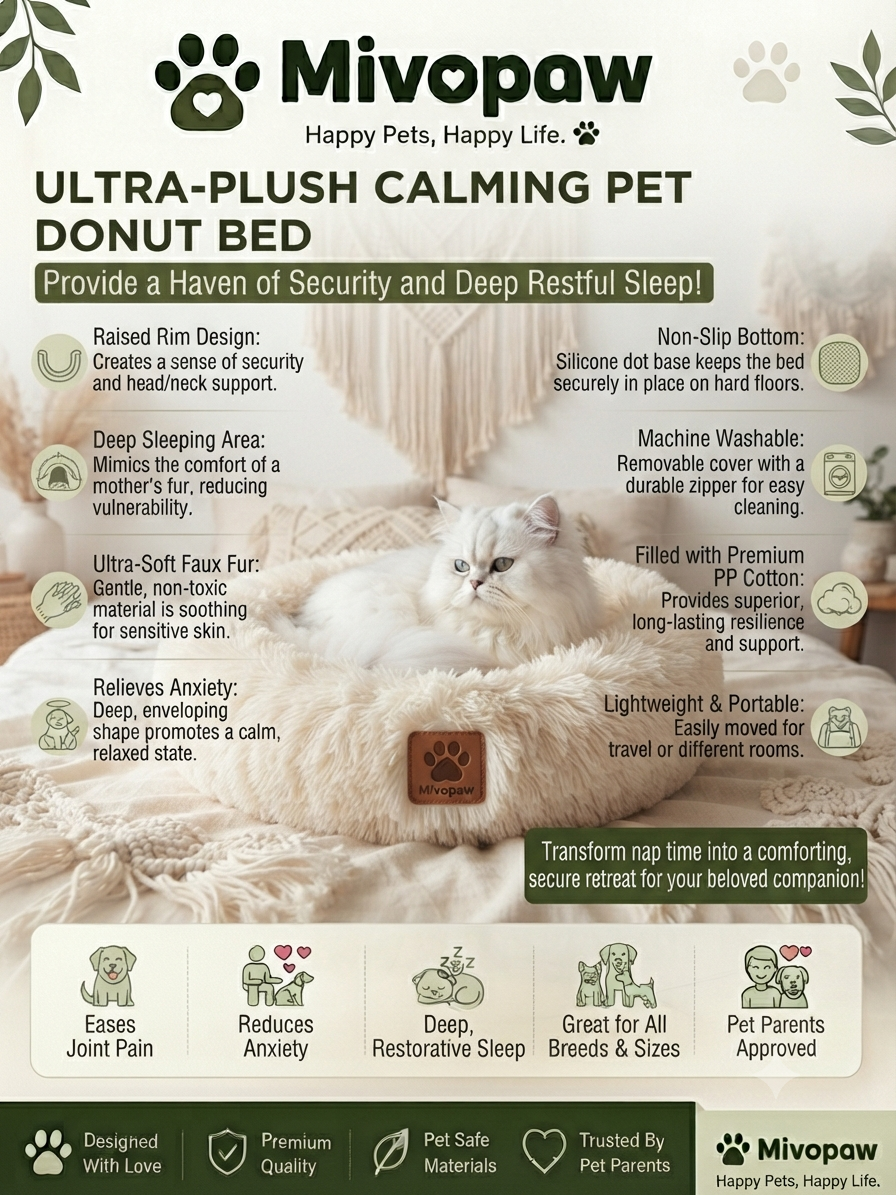 Mivopaw Ultra-Plush Calming Pet Donut Bed – Haven of Security and Deep Sleep